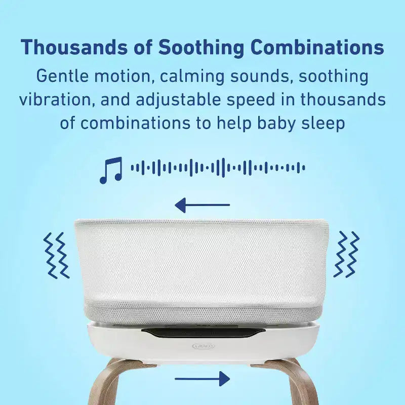 Graco SmartSense Soothing Baby Bassinet - Luna: Canopy, Rocking Base, Folds for Easy Transport and Storage