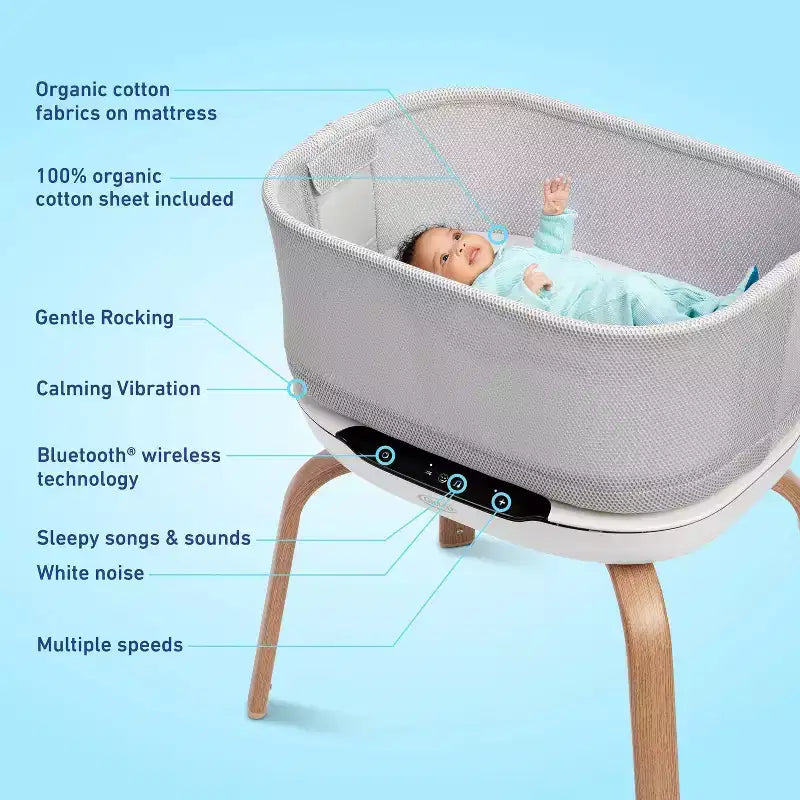 Graco SmartSense Lit bébé apaisant - Luna : baldaquin, base à bascule, se plie pour faciliter le transport et le rangement