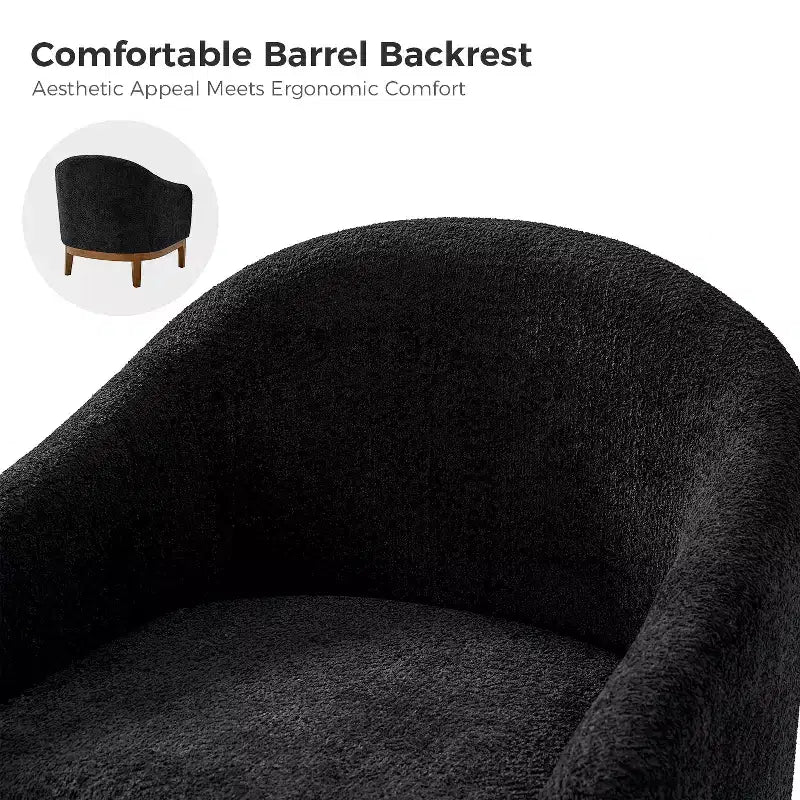Boucle Barrel Armchair Set of 2 Solid Wood Legs High-Density Foam Dual-Sided Cushion