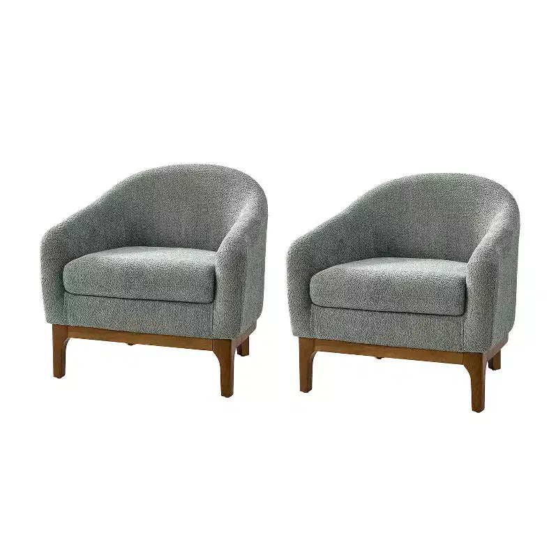 Boucle Barrel Armchair Set of 2 Solid Wood Legs High-Density Foam Dual-Sided Cushion