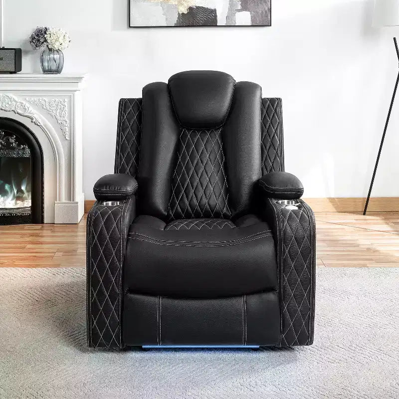 Theater Style Recliner Loveseat LED Lights USB Ports Bluetooth Speaker Faux Leather