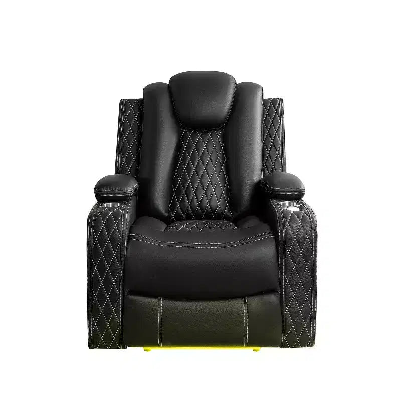 Theater Style Recliner Loveseat LED Lights USB Ports Bluetooth Speaker Faux Leather