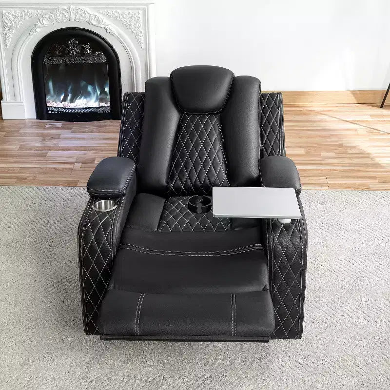 Theater Style Recliner Loveseat LED Lights USB Ports Bluetooth Speaker Faux Leather