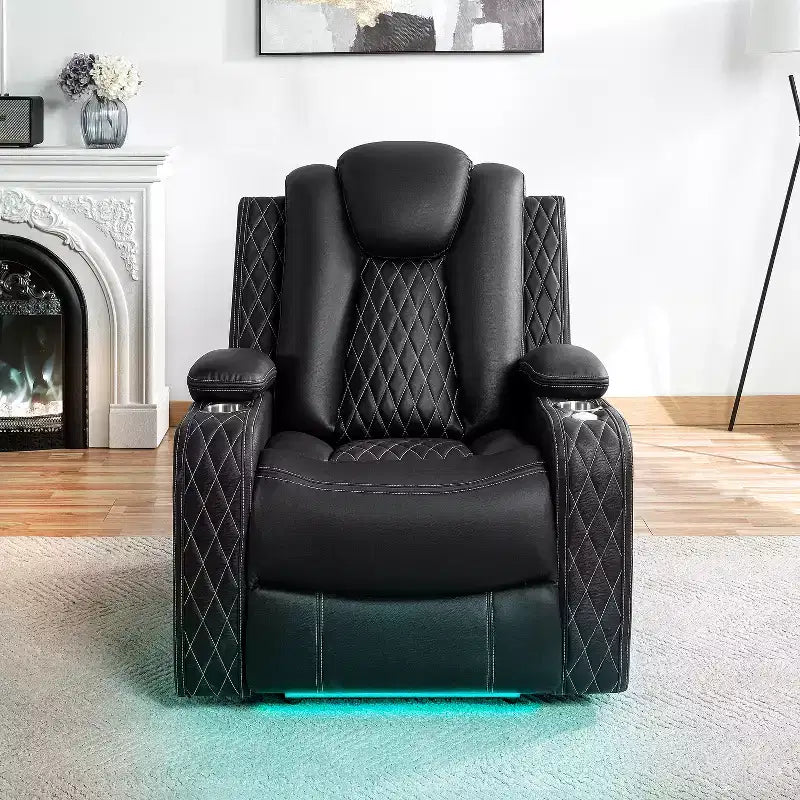 Theater Style Recliner Loveseat LED Lights USB Ports Bluetooth Speaker Faux Leather