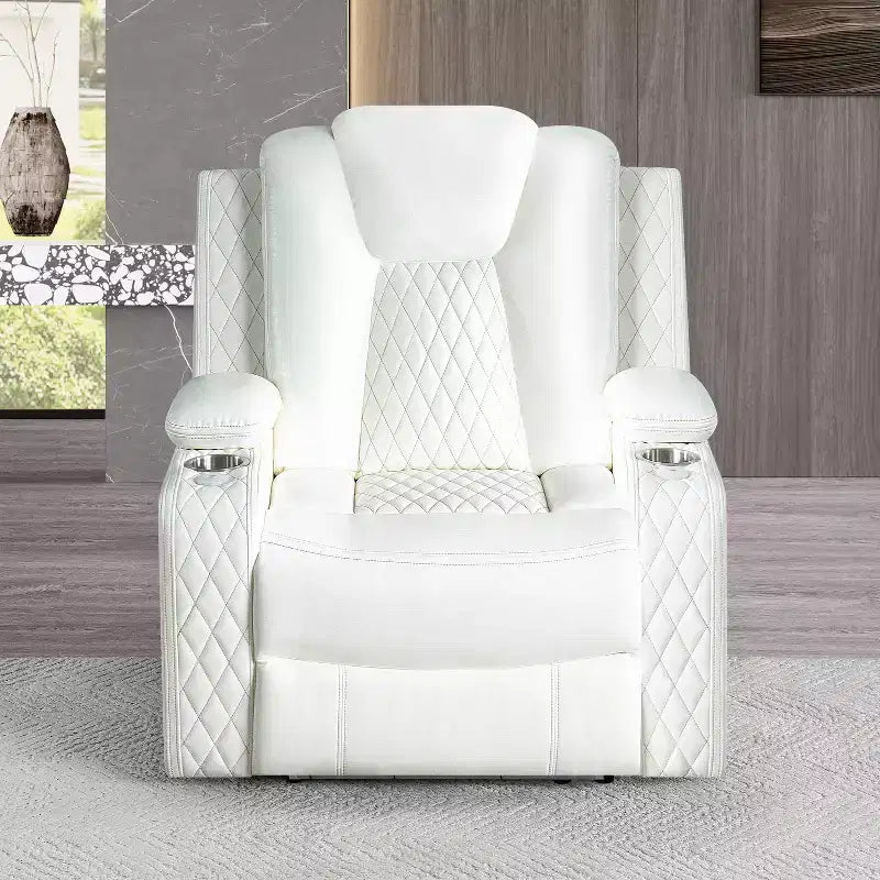 Theater Style Recliner Loveseat LED Lights USB Ports Bluetooth Speaker Faux Leather