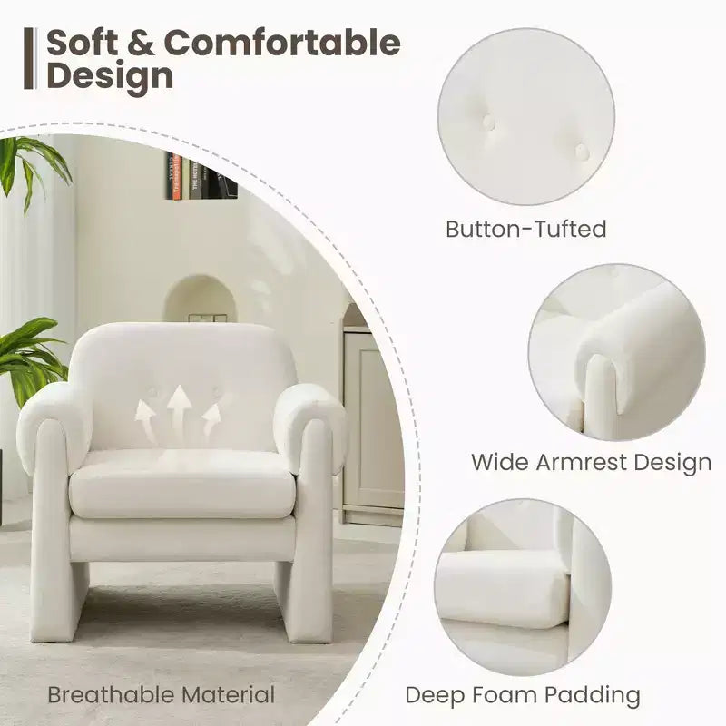 Fluffy Cloud Upholstered Accent Armchair Set of 2 Velvet Ergonomic Bedroom Reading Chair