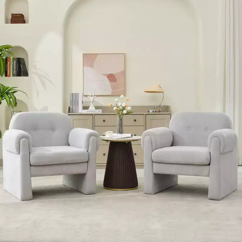Fluffy Cloud Upholstered Accent Armchair Set of 2 Velvet Ergonomic Bedroom Reading Chair