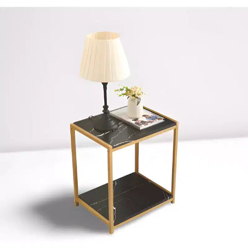 2-Tier Faux Marble Side End Table Gold Metal Frame Nightstand Bedroom Living Room