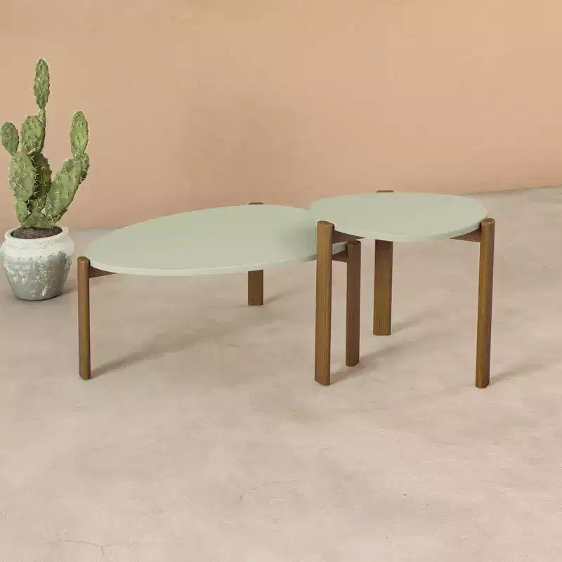 Mid-Century Modern Coffee Table & End Table Set 2-Piece Oval MDF Wood Legs Living Room