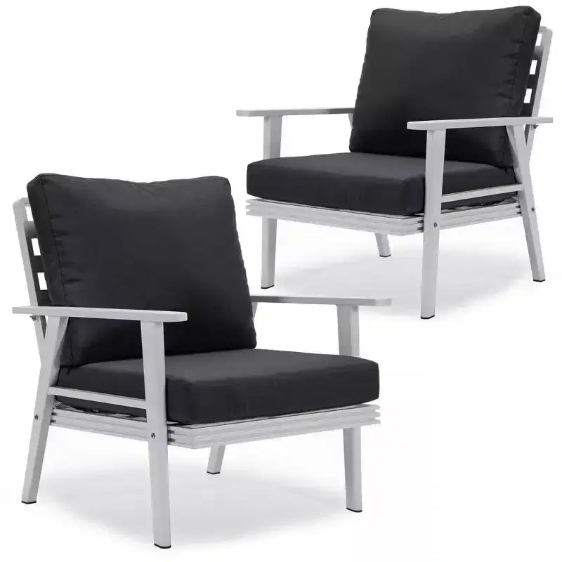 Outdoor Patio Armchair Set of 2 Rust-Proof Aluminum All-Weather Removable Cushions 300 lbs