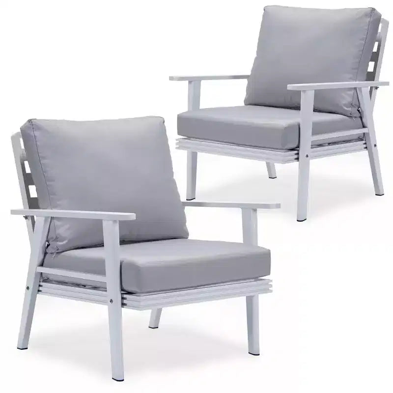 Outdoor Patio Armchair Set of 2 Rust-Proof Aluminum All-Weather Removable Cushions 300 lbs