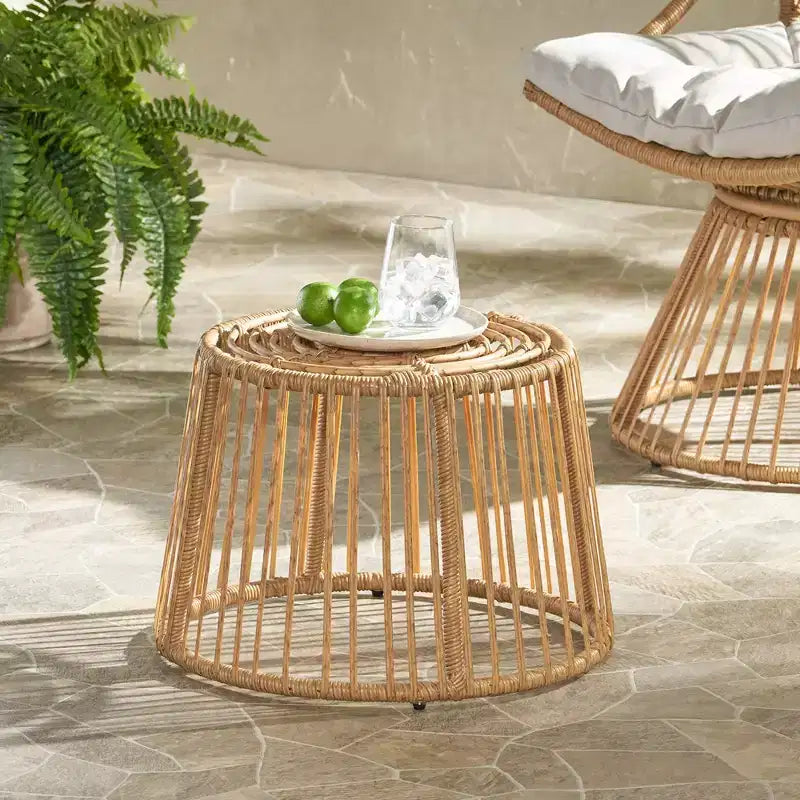 Patio Outdoor Side Table, Round Rattan End Table, Bohemia Style Accent Tables, Outdoor Indoor Side Table For Living Room Garden Balcony Yard