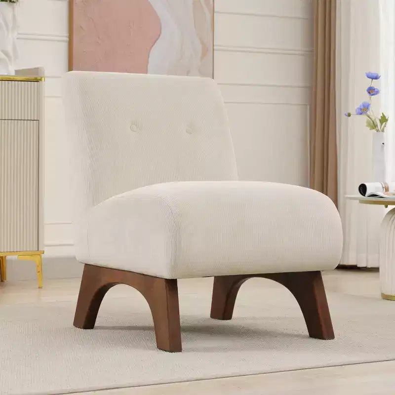 Corduroy Upholstered Armless Accent Chair Solid Wood Legs Modern Slipper Reading Chair