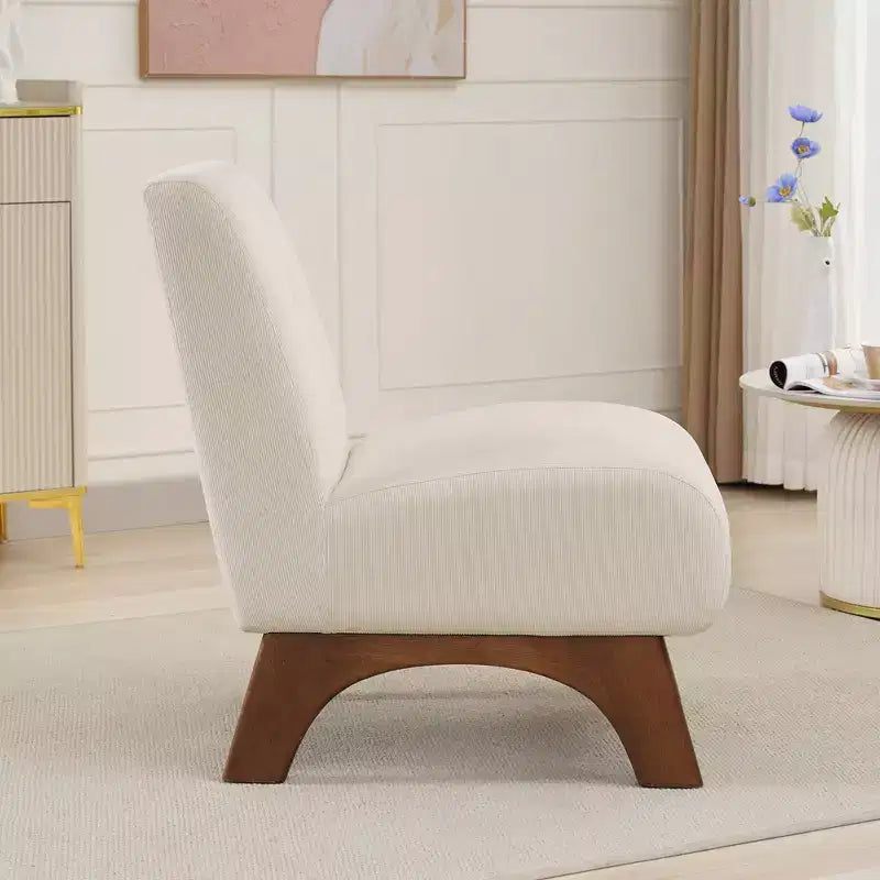 Corduroy Upholstered Armless Accent Chair Solid Wood Legs Modern Slipper Reading Chair