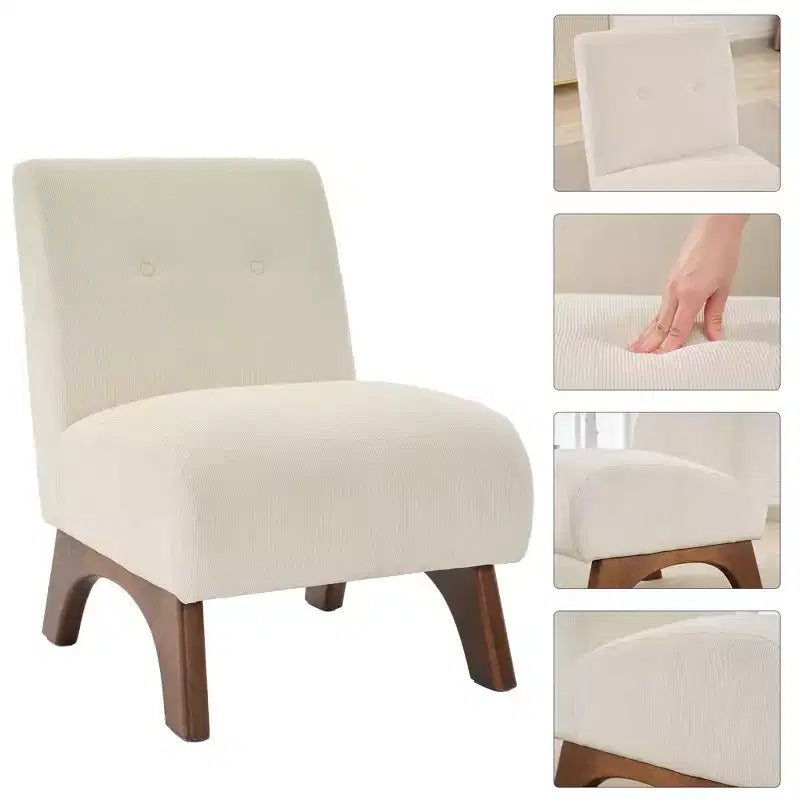 Corduroy Upholstered Armless Accent Chair Solid Wood Legs Modern Slipper Reading Chair