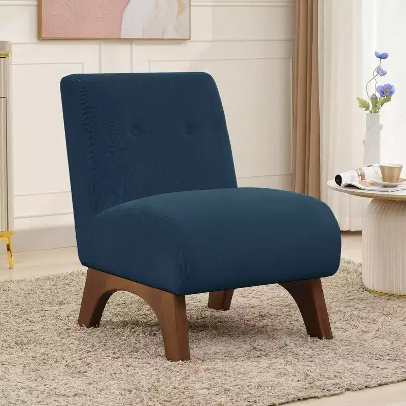 Corduroy Upholstered Armless Accent Chair Solid Wood Legs Modern Slipper Reading Chair
