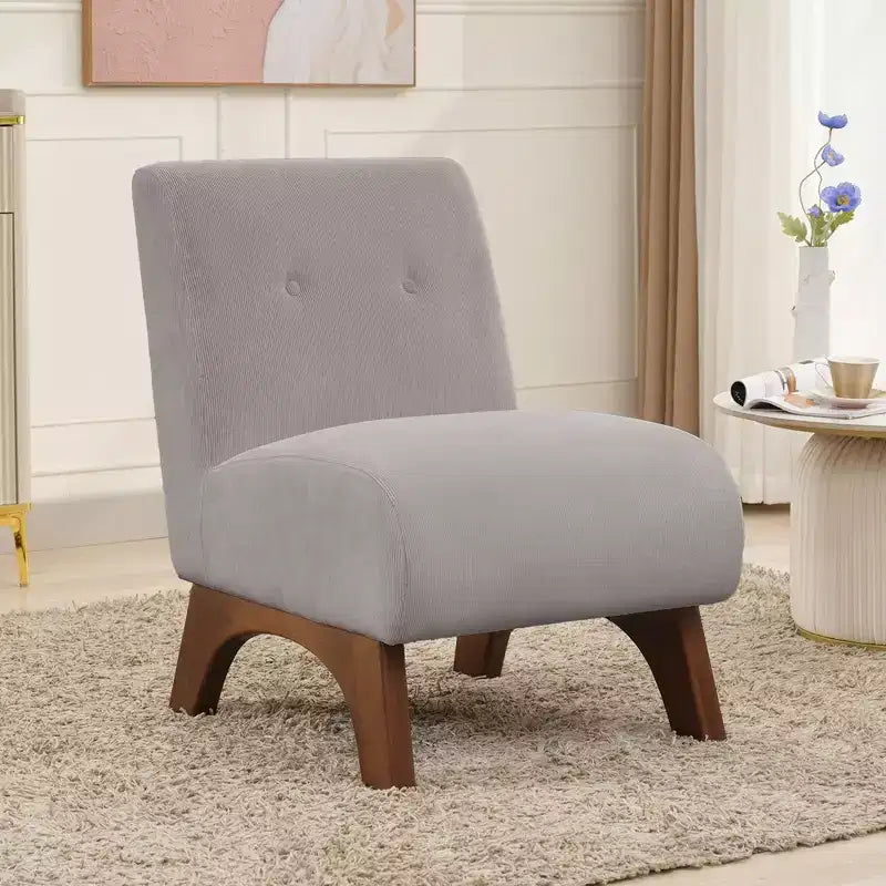 Corduroy Upholstered Armless Accent Chair Solid Wood Legs Modern Slipper Reading Chair