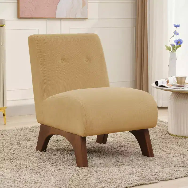 Corduroy Upholstered Armless Accent Chair Solid Wood Legs Modern Slipper Reading Chair
